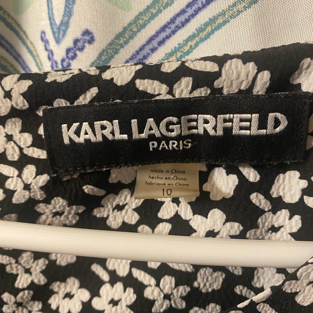 EUC VINTAGE KARL LAGERFELD Floral Sheath Dress, Shear Long Sleeves, Fully Lined - Picture 4 of 13